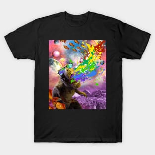 Rainbow Puking Dinosaur, Sunglasses In Space T-Shirt